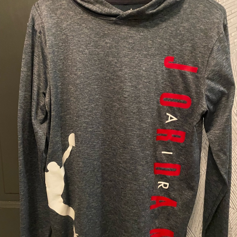 Jordan Charcoal Hoodie with Red and White Details XL youth (read description)